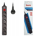 Сетевой фильтр " Buro "  3м 6 розеток, 16А, защита от короткого замыкания, защита от перегрева, черный