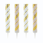 Фонтан для торта " Веселуха " Полоски. Микс нежно-розовый и белый с золотой печатью 10см, 30секунд, 4шт, высота вылета искр 35-50см