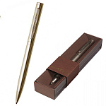 Ручка подарочная шариковая автоматическая " Bruno Visconti " Firenze синяя 1,0мм, толщина письма 0,7мм, поворотный механизм, корпус- нержавеющая сталь, покрытие soft touch, цвет корпуса шампань, металлический наконечник, металлический клип, коричневая кар