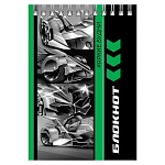 Блокнот МАЛЫЙ ФОРМАТ А6 спираль сверху 80л " Феникс " Футуристические тачки, клетка, обложка - мелованный картон, сплошной УФ-лак, белый офсет, 150*95мм