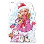 Плакат фигурный " Праздник " 936 А3 Новогодний- Девочка и снеговик, глянцевый УФ-лак