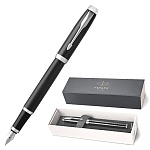 Ручка подарочная перьевая " Parker " IM Core F321 Black CT 1 картридж синего цвета, 0,5мм, корпус- латунь лакированная, цвет корпуса- черный глянцевый лак, клип хромированная латунь, подарочный футляр