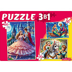 Пазлы " Рыжий кот " 3в1 Мир принцесс №10 (50,70,100) элементов 25,6*18,4см, картонная упаковка