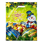 Пакет Новогодний ПЭ " Интерпак " с вырубной ручкой ПВД, 38*47см 60мкм Волшебство