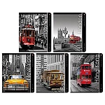 Тетрадь А5 48л " Альт " Города. Контрасты, клетка, блок- офсет 60г/м2, на скобе, обложка- мелованный картон, сплошной УФ-лак, скругленные углы, 5 дизайнов