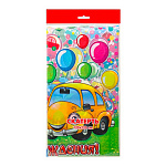 Скатерть одноразовая " Интерпак " 120*220см, 35мкм, ПВД, Машинки, пакет, европодвес