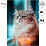 Записная книжка МАЛЫЙ ФОРМАТ А6 7БЦ 48л " Проф-Пресс " Фото котика- 1, клетка, обложка - глянцевый ламинированный картон, сшивка