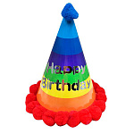 Колпак с помпонами " Браво " С Днем рождения, разноцвет, 18см, в наборе 1шт