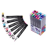 Набор маркеров для скетчинга " Mazari "  24цв Fantasia (цветочная гамма), двухсторонние, 3,0-6,2мм, пулевидный/скошенный, квадратный корпус, упаковка ПВХ
