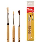 Набор кистей " Цветик " № 7 3шт: щетина - плоская №4, коза - круглая №4, пони - круглая №3