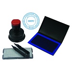 Печать самонаборная " deVente " 2820, 2 круга, d=40мм синяя, в комплекте: штемпельная подушка, основная касса, пинцет, пластиковая, в блистере