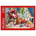 Пазлы " Рыжий кот " 500элементов Пушистые котята в гостиной 48,5*34,5см, картонная упаковка 22,5*32*4,3см