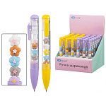 Ручка шариковая автоматическая " Basir " Цветы синяя, 0,1мм, комбинированный корпус: цветной (ассорти), прозрачная часть корпуса с наполнителем-подвижные фигурки цветы, дисплей