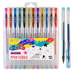 Набор гелевых ручек " deVente " Cosmo Glitter 12цв, 0,1мм, с блестками, прозрачный корпус, сменный стержень, ПВХ, европодвес