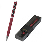 Ручка подарочная шариковая автоматическая " Bruno Visconti " Firenze синяя 1,0мм, толщина письма 0,7мм, поворотный механизм, корпус- нержавеющая сталь, покрытие soft touch, цвет корпуса бордовый, металлический наконечник, металлический клип, черная картон