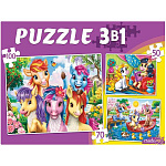 Пазлы " Рыжий кот " 3в1 Чудесные пони №5 (50,70,100) элементов 25,6*18,4см, картонная упаковка
