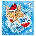 Наклейка " Мир поздравлений " 475 Новогодняя- Котик в шапочке, двусторонняя, 164*154мм, блестки в лаке, ПВХ