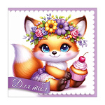 Бирка для букетов и подарков " Открытая планета " 060 Для тебя, Лисичкаи с пирожным, 69*69мм, глянцевый УФ-лак