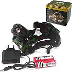 Фонарь налобный аккумуляторный 6*4см 3 режима работы, регулировка рассеивания света, в наборе: зарядное устройство, 2 аккумуляторных li-ion батареи, регулируемые лямки, картонная упаковка 12*11*10см