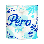Бумага туалетная 3-слойная " Pero " Light, 4 рулона со втулкой, 14м, белая, 100% целлюлоза, 125*95мм, с перфорацией, h=95мм, d=100мм