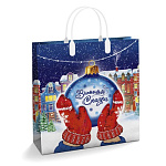 Пакет Новогодний ПЭ " Интерпак " с пластиковой ручкой МП, 30*30см 150мкм Снег