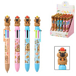 Ручка шариковая автоматическая " Basir " Капибара, 6цв, 0,5мм, резиновый наконечник- капибара, цветной корпус с рисунком, ассорти