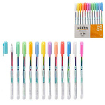 Набор гелевых ручек " Basir " Радужные 12цв 0,8мм, прозрачный корпус, цветной колпачок, многоцветный стержень, упаковка ПВХ, европодвес