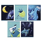 Тетрадь А5 48л клетка " Альфа-Тренд " Космонавт, офсет, на скобе, обложка - мелованный картон, УФ-лак, 5 дизайнов в спайке