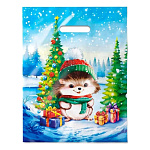 Пакет Новогодний ПЭ " Интерпак " с вырубной ручкой ПВД, 31*40см 60мкм Колючка