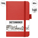 Блокнот для зарисовок " Sketchmarker " 9*14см 7БЦ на резинке 80л Красный, обложка - ПВХ, плотность 140г/м2, блок- слоновая кость, сшивка, ляссе, держатель для ручки