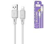 Кабель сетевой USB - Lightning " Hoco " X101 Assistant серый, круглый, 1м, 2.4А, силикон