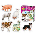 Пазлы " Русский Стиль " 20элементов Домашние животные, 6 картинок, картонная упаковка 15*18*4см