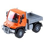 Машинка " Лена " Самосвал бортовой Мерседес Unimog U 500 оранжевый, пластик, 17,5см