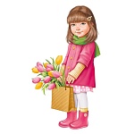 Плакат фигурный " Империя поздравлений " 933 А2 Девочка в пальто с тюльпанами, без отделки