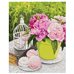 Картина алмазная " Lori " 40*50см Сладости и пионы, полное заполнение, основа с цветной схемой, комплект квадратных страз, стилус, лоток для страз, сухой клей