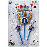 Набор свечей для торта " KWELT " 0, с блестками, 3шт: 1шт-7*7*0,5см, 2шт-4,5*3*0,5см, на палочке, картонный блистер 23*15,5*1,5см, европодвес