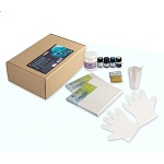 Набор для творчества " Decola " Флюид Арт Море, в наборе: краски акриловые 20мл- 4шт, медиум 220мл, холст - 3шт, стаканчики одноразовые, перчатки, деревянные палочки - 4шт, картонная упаковка