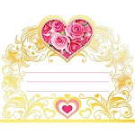 Банкетная карточка свадебная  " Мир открыток " 4-07 Сердце, 156*93мм, двойная мини открытка с фольгой золотой