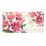 Конверт для денег " Мир открыток " 2-17 Поздравляем! Розовые цветы, 165*85мм, фольга- золото, пластизоль, текст