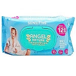 Салфетки влажные детские 120шт " Angel " Sensitive голубые, клапан, пластиковая крышка