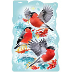 Плакат фигурный " Праздник " 933 А3 Новогодний- Снегири на рябине, вырубка, глянцевый УФ-лак