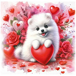 Бирка для букетов и подарков " Праздник " 060 Собачка с сердечком, 70*70мм, глянцевый УФ-лак