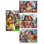 Пазлы " Рыжий кот "  80элементов Сказочные принцессы 22,5*16,5см, 4 дизайна, картонная упаковка 17,9*17,9*4,2см
