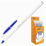 Ручка шариковая " BiC " Cristal Up синяя 1,2мм, толщина письма 0,35мм, колпачок с клипом, цвет корпуса- белый, картонная упаковка