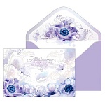 Приглашение " Открытая планета " 479 на Свадьбу- Фиолетовые цветы, 122*182мм, фольга перламутровая, конгрев, художественный конверт, текст