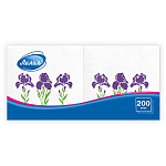 Салфетки бумажные 1-слойные " Лилия " Ирисы 200шт, 100% целлюлоза, 24*24см