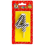 Свеча для торта цифра " Миленд " 4, серебряная в полоску, 14*6,5*1см, картонный блистер, европодвес