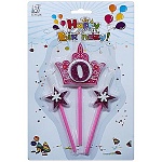 Набор свечей для торта " KWELT " 0, с блестками, 3шт: 1шт-7*7*0,5см, 2шт-4,5*3*0,5см, на палочке, картонный блистер 23*15,5*1,5см, европодвес