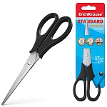 Ножницы " Erich Krause " Standard 17,0см пластиковые ручки, черные, картонная упаковка, европодвес