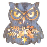 Новогоднее украшение " Миленд " с LED подсветкой- Новогодняя сова, 22,5см, деревянная с вырубкой, батарейки в комплект не входят